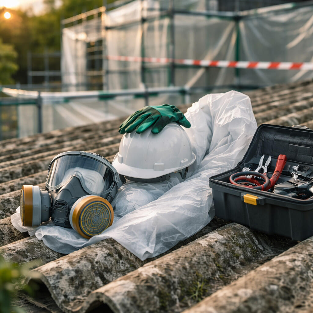 Asbestentfernung auf Dach mit Ausrüstung