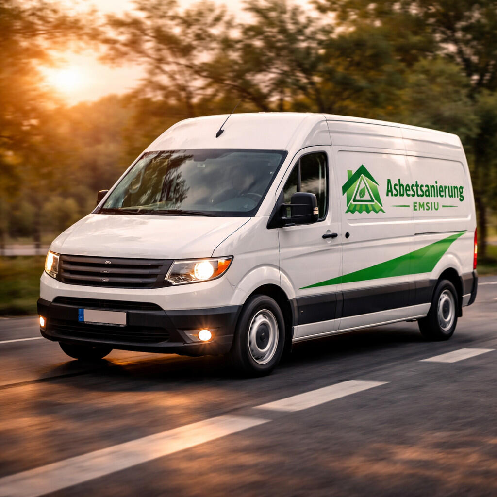 Weißer Van auf Landstraße im Abendlicht